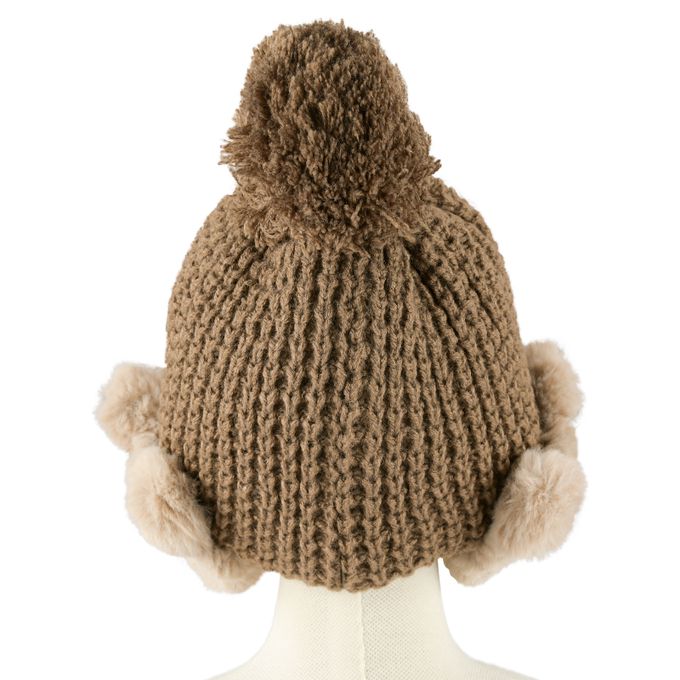 akachan honpo - 針織帽-小熊護耳-咖啡色