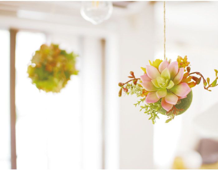 日本 KISHIMA - CT觸媒 消臭仿真多肉掛飾/盆栽球-KH-61199-黃 (L(16.5x16.5x72.5cm))