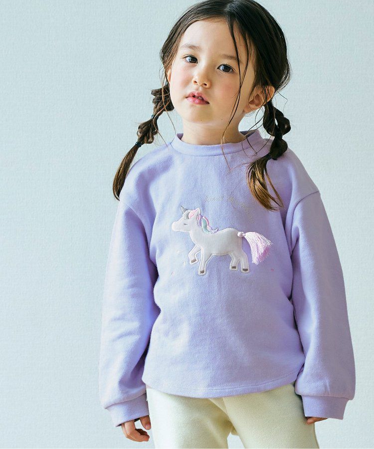 日本 apres les cours - 刺繡童趣印花圓領長袖上衣-草莓蛋糕-摩卡