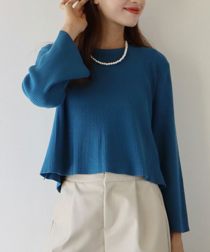 日本 BLUE EAST - 後交叉設計羅紋長袖上衣-咖啡棕