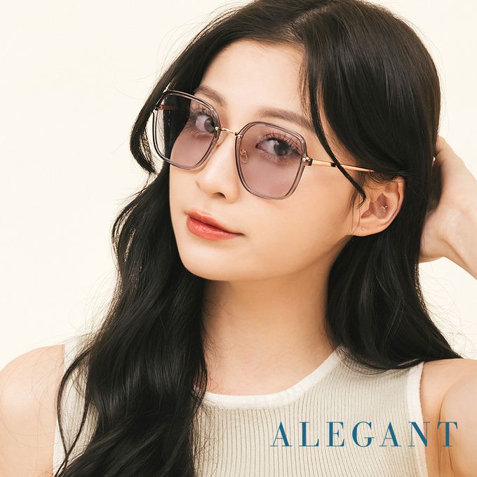ALEGANT - 凝脂灰韓版透視感金屬設計方框墨鏡│UV400太陽眼鏡