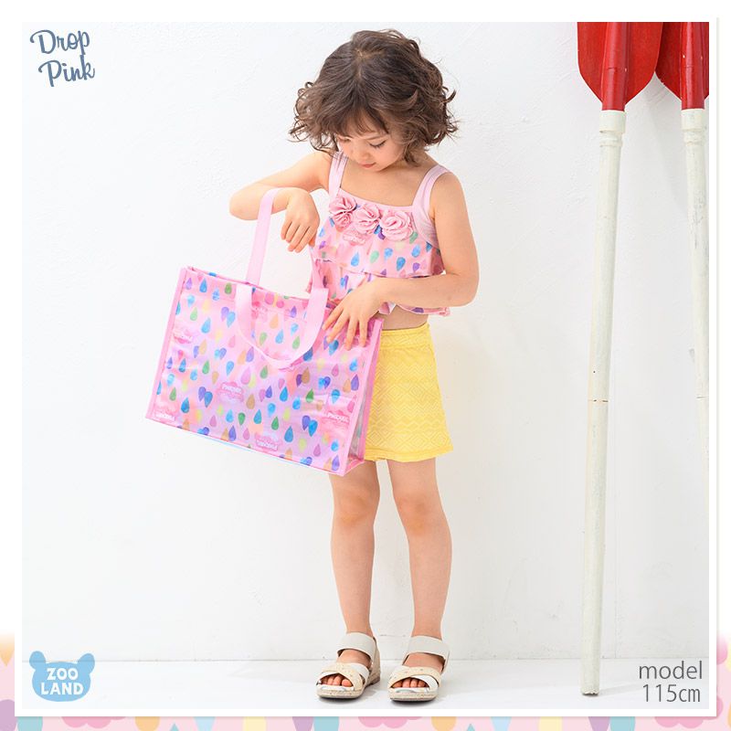 日本 ZOOLAND - 防水PVC手提袋/游泳包-E悠遊企鵝-水藍 (25x34x11cm)