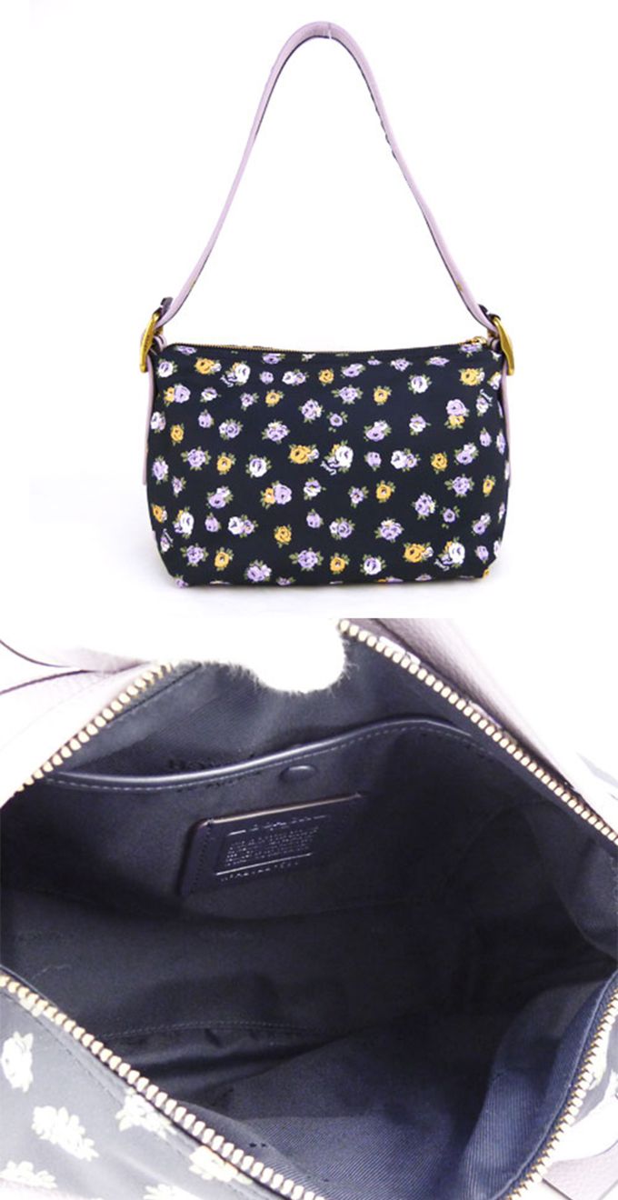 COACH - 印花尼龍雙口袋側背包 (花朵黑底)