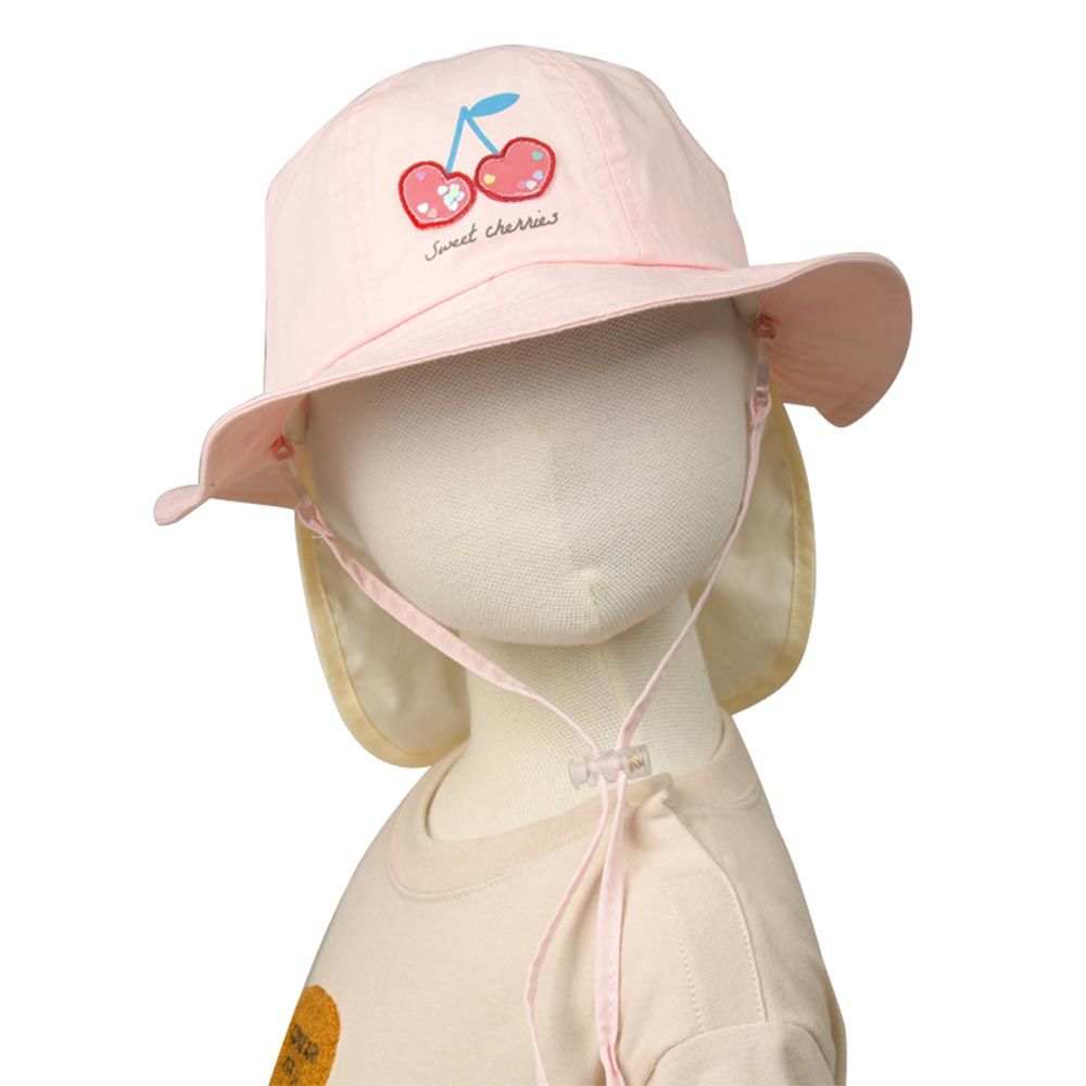 akachan honpo - 圓頂帽-附防曬遮陽布 立體裝飾-粉紅色