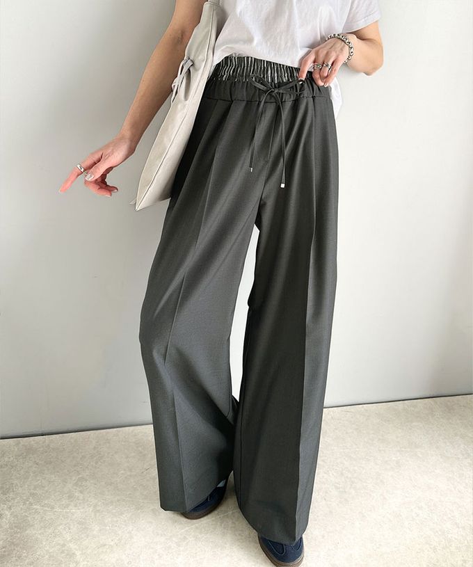 日本 Classical Elf - 腰部層次皺摺休閒舒適大寬褲-象牙白