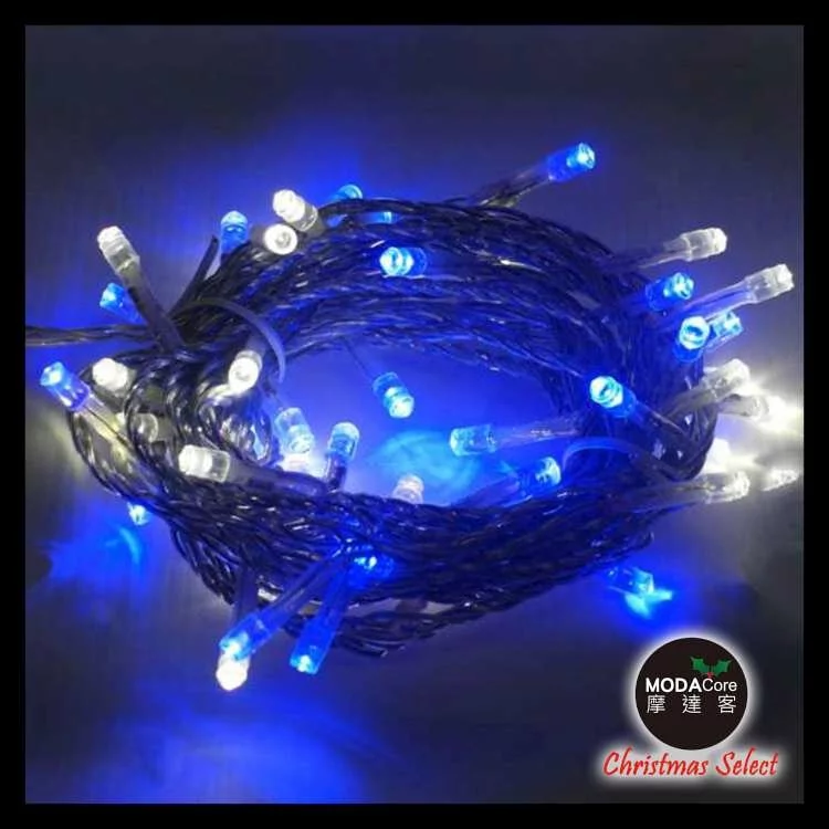 MODACore 摩達客 - 耶誕-台灣製3尺/3呎(90cm)銀藍色系聖誕裝飾四角樹塔聖誕樹+LED50燈插電式燈串(藍白光)附贈IC控制器