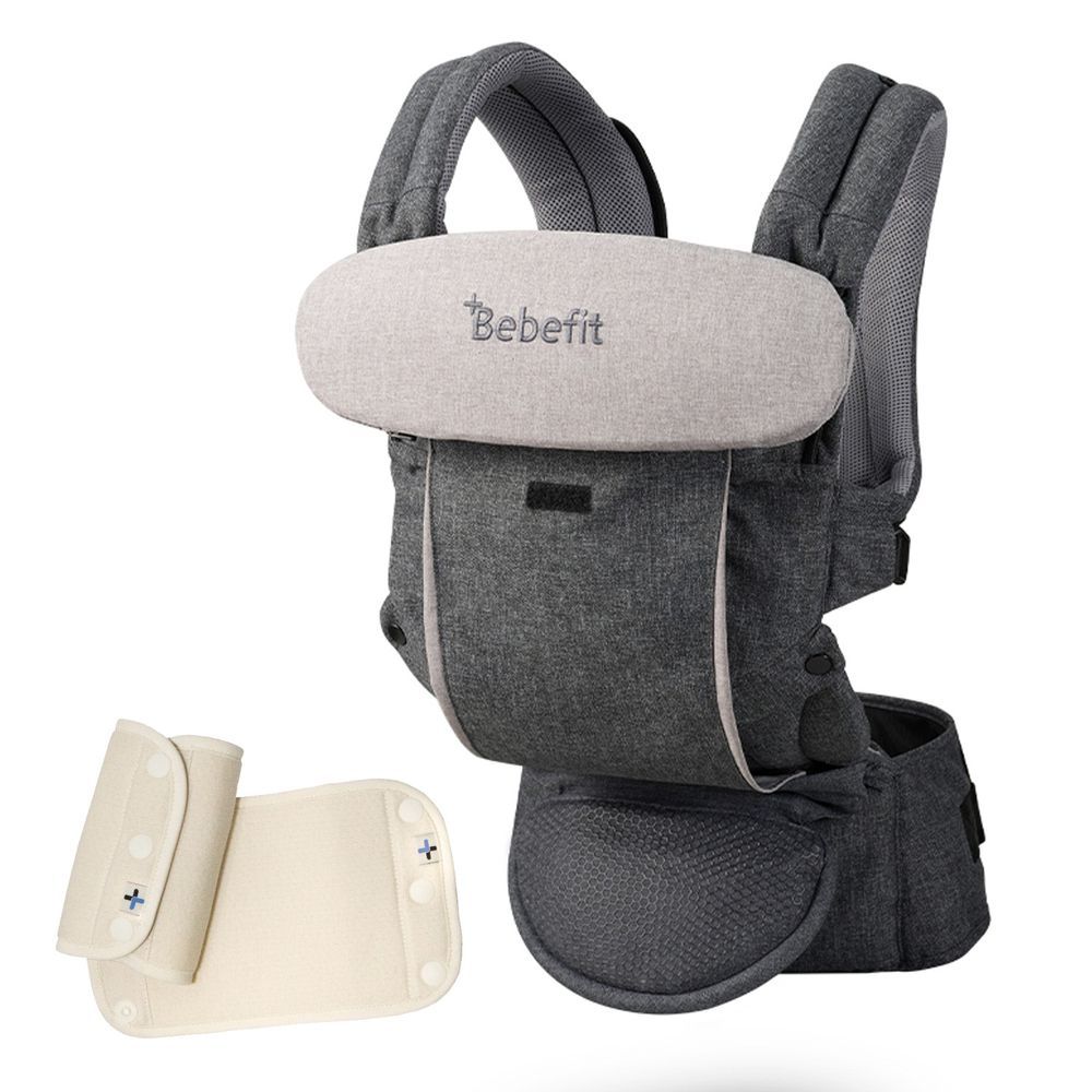 韓國 Bebefit - S7 旗艦款 智能嬰兒揹帶+Smart肩帶口水巾-2入/組-極致灰