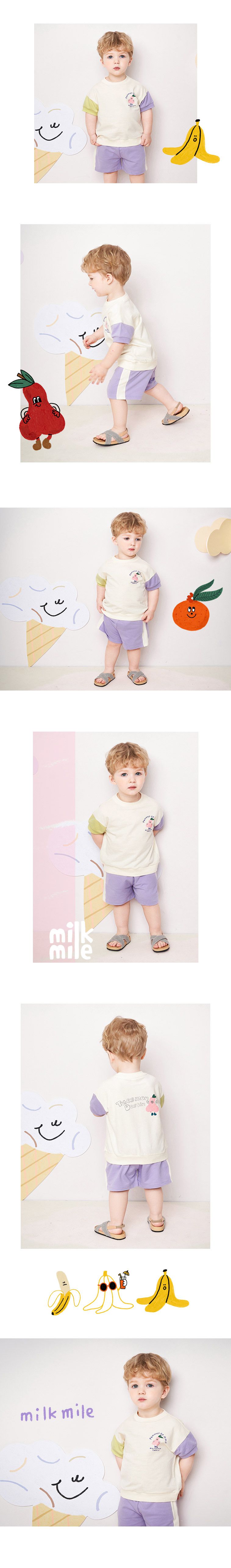 韓國 milk mile - 水果印花撞色套裝-象牙白X紫