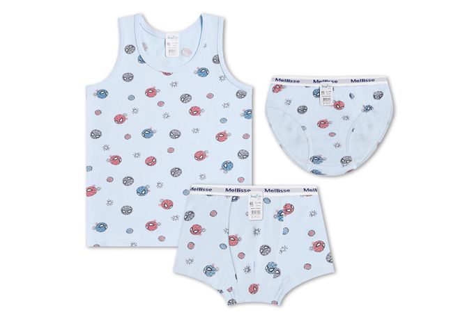 韓國 Mellisse - 韓製棉混紡四角褲(男寶)-卡通人物蜘蛛人-天藍