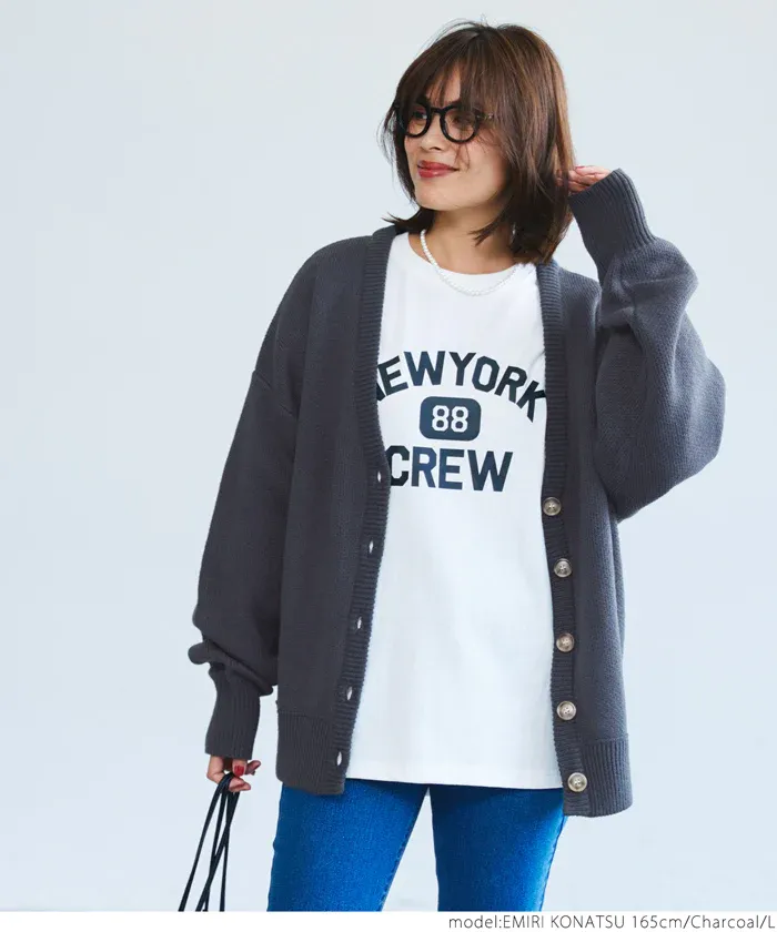 日本 COCA - V領柔軟落肩針織外套-湖水綠