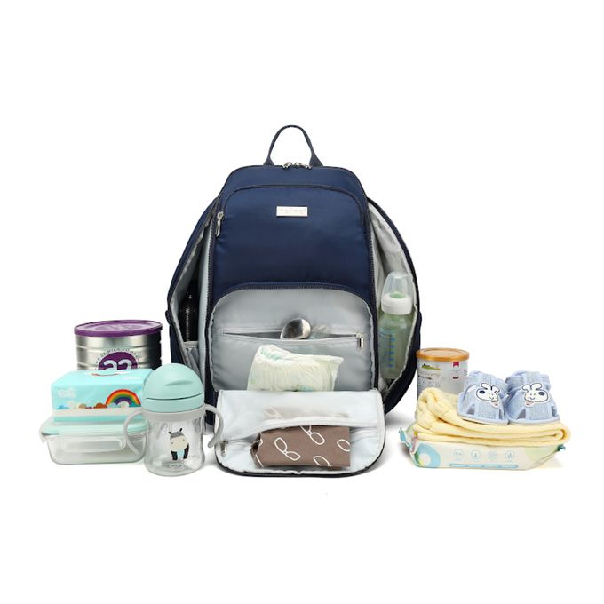 Heine 海恩 - WIN-221 素面尼龍包 流行後背包 媽媽包 待產包 育兒包 防盜防潑水包包(月子禮物)-藏藍色