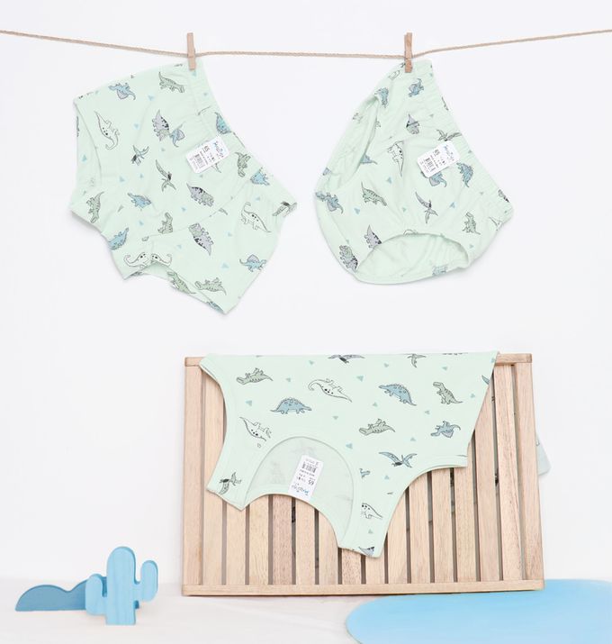 韓國 Mellisse - 韓製棉混紡四角褲(男寶)-恐龍世界-綠