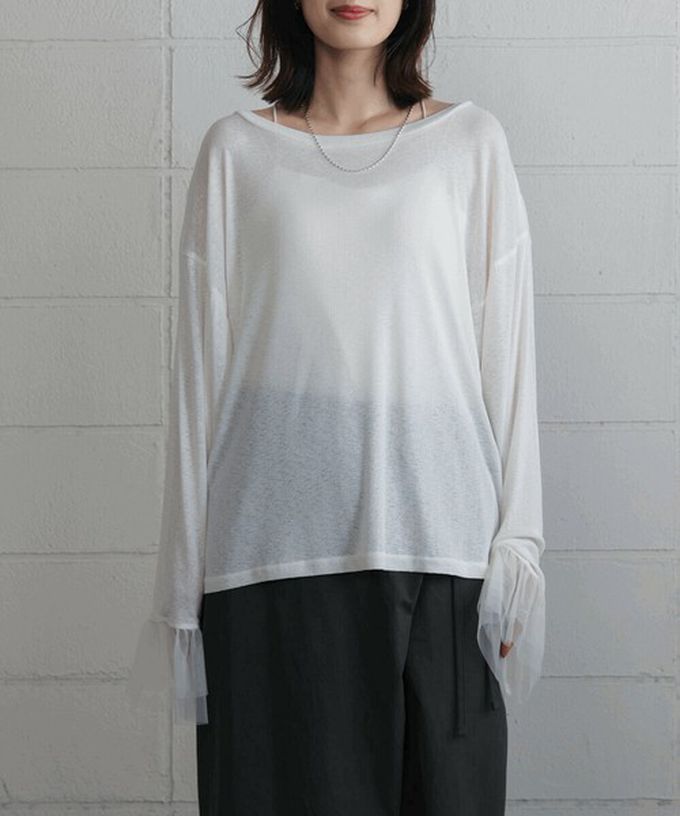 日本 Bab - 雙層薄紗拼接俏麗長袖上衣-黑