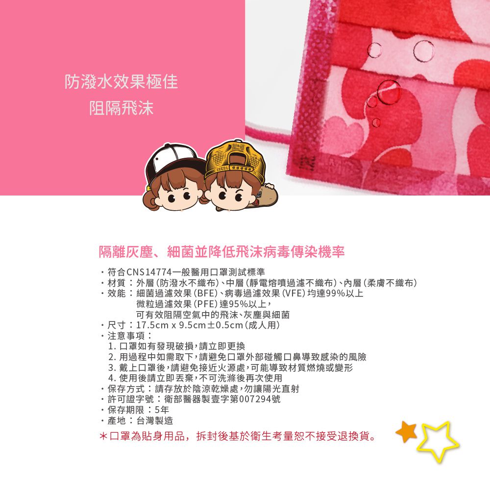 醫療防護口罩/兒童 童心粉紅迷彩 50入盒裝(炫彩系列)