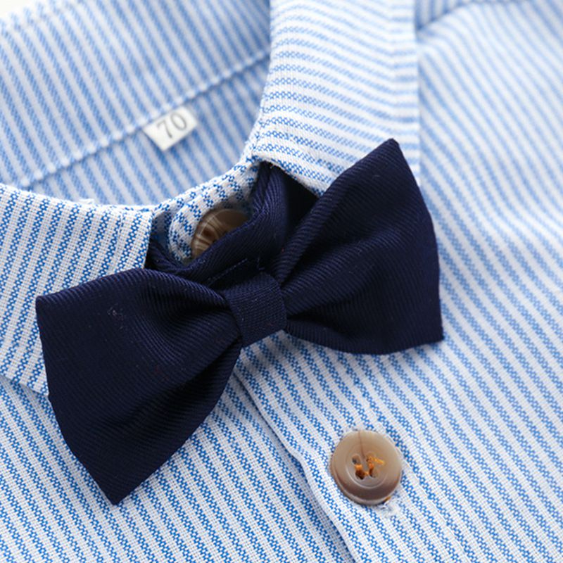 條紋小紳士長袖套裝-淺綠色