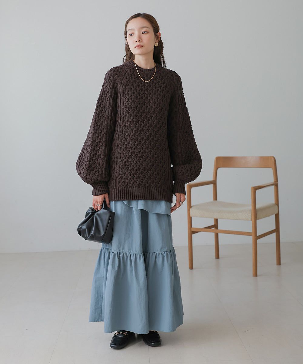 日本 Bab - 麻花編織大寬袖針織上衣-炭灰