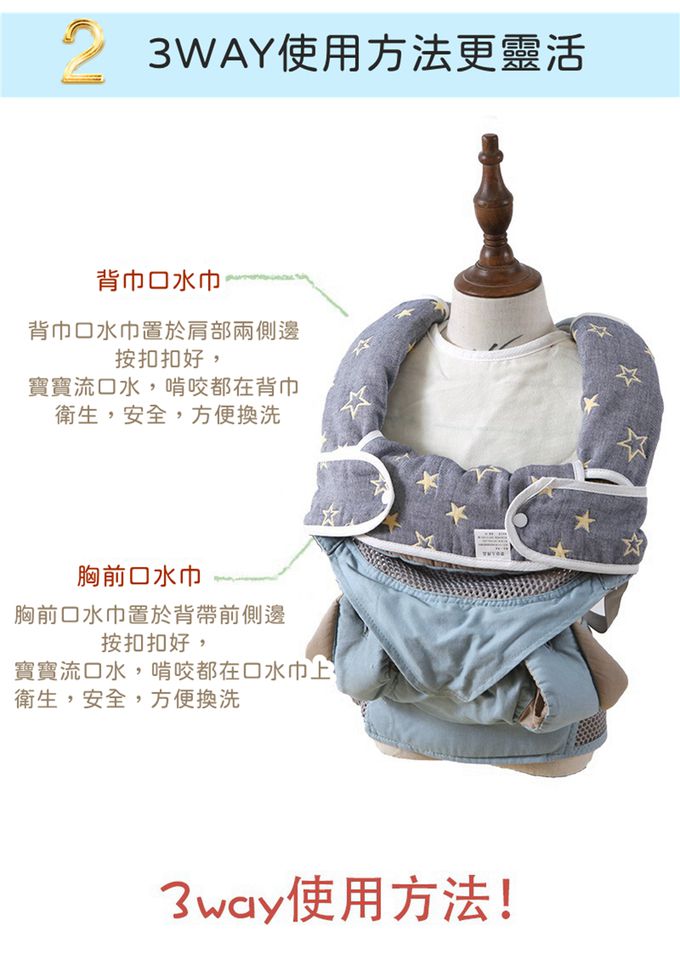 Vanibaby - 六層紗背帶口水巾三件組(2背帶巾+1胸巾)-小熊款