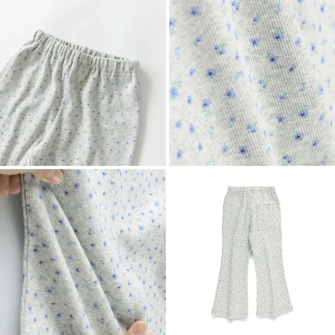 日本 BRANSHES - 彈性羅紋百搭薄款喇叭褲-愛心-黑