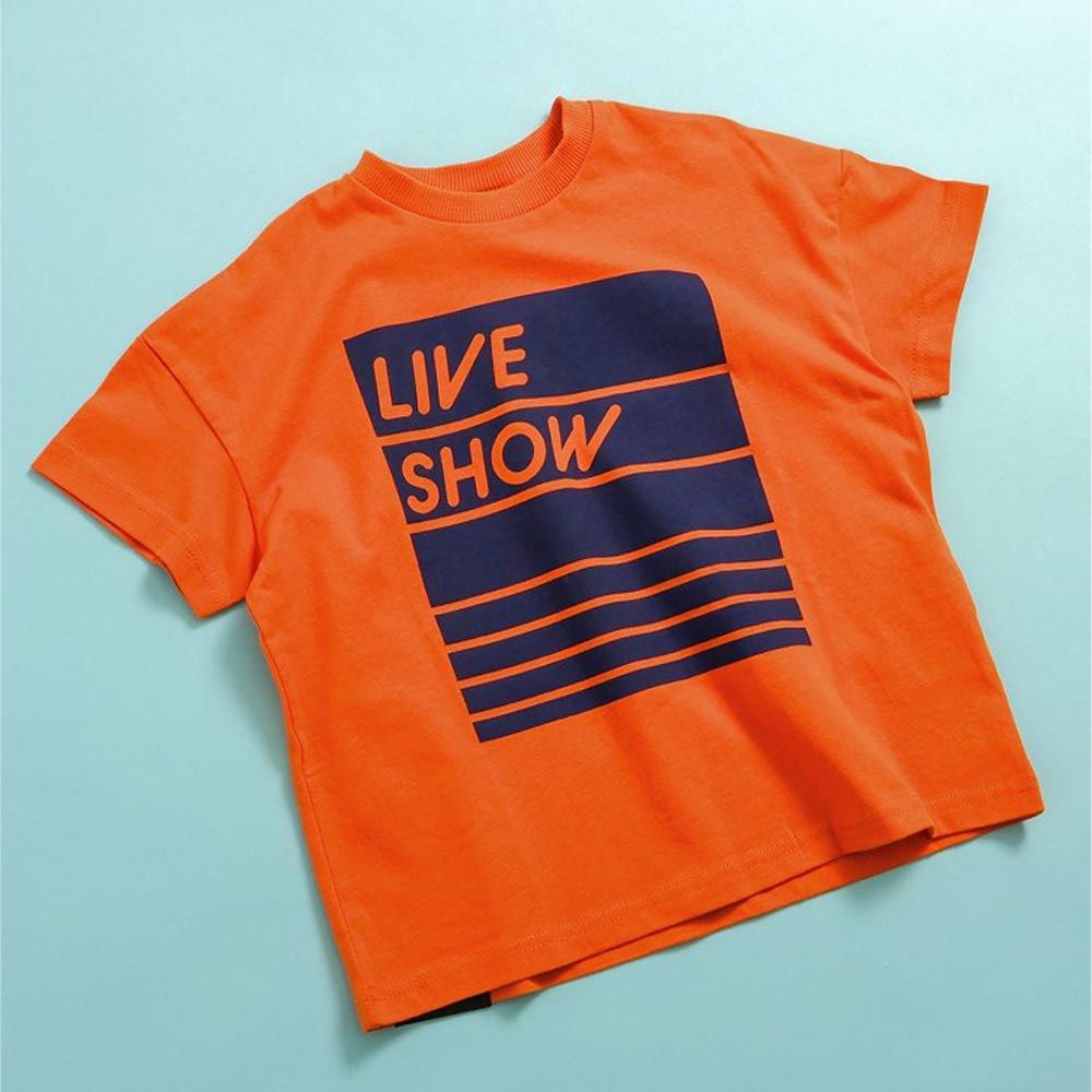 日本 BREEZE - [百搭]街頭風印花短袖T恤-橘