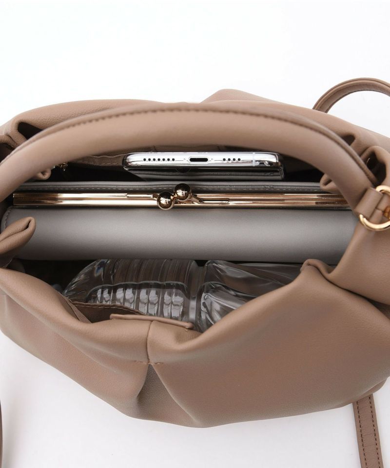 日本 COOCO - 打褶造型手提包/側背包-黑 (25x17x12cm)