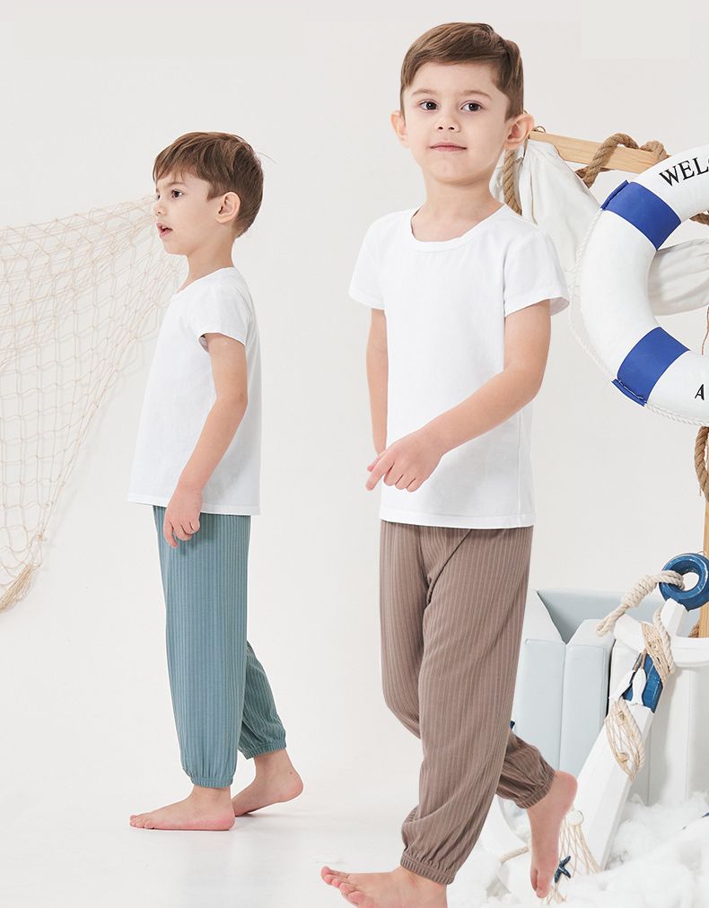 冰絲涼感素色螺紋防蚊褲/空調褲-棕色