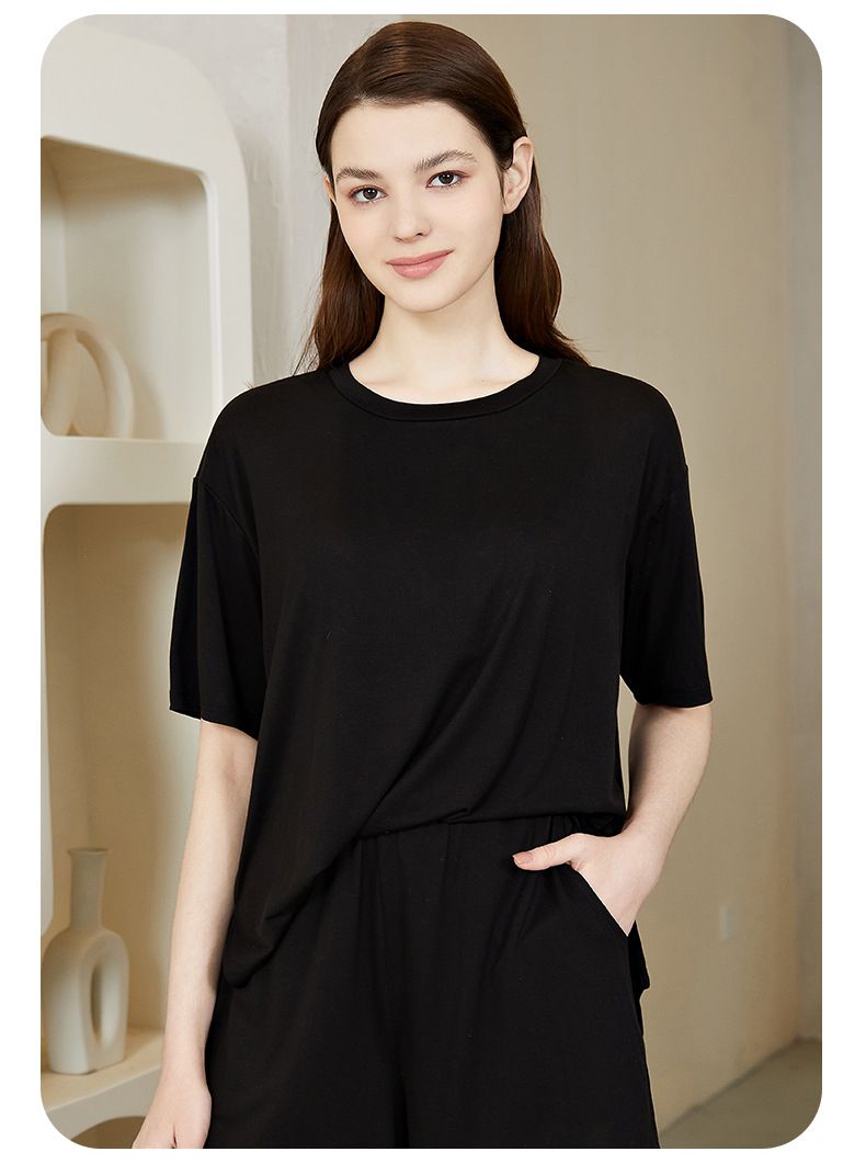 ALWAYS - 棉柔圓領短袖上衣(附胸墊)-藍色