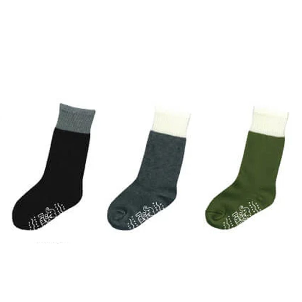 貝柔 Peilou - 貝寶萊卡義式對目泡泡拼接止滑長襪-3色各1雙(灰/黑/抹綠)