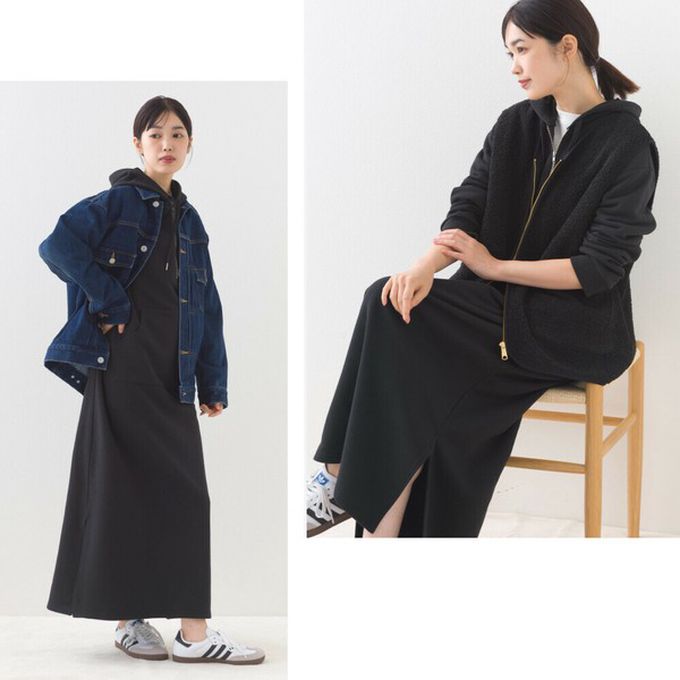 日本 OMNES - 休閒刺繡logo裏毛連帽長袖洋裝-深灰