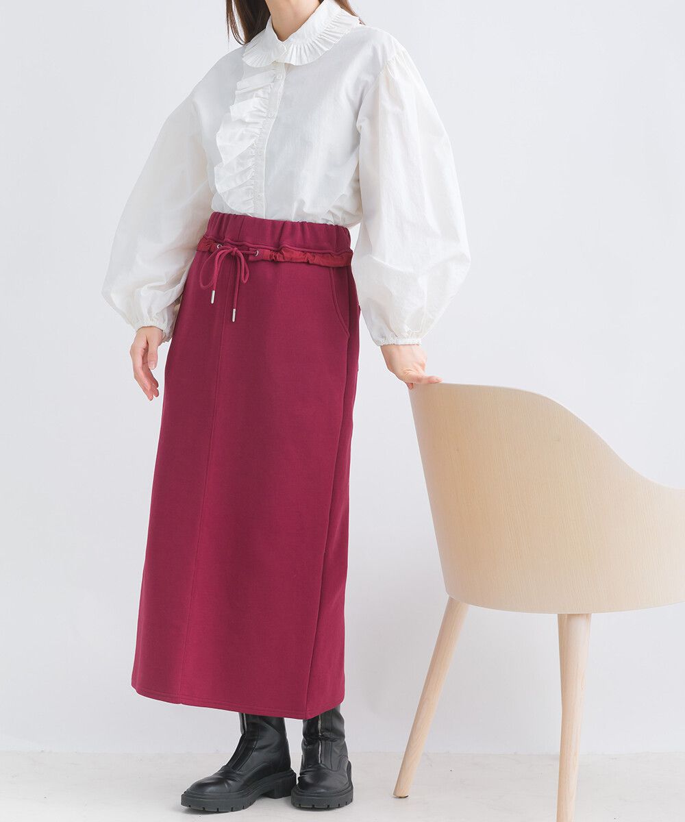 日本女裝代購 - 俐落腰綁帶彈性開叉長裙-軍綠