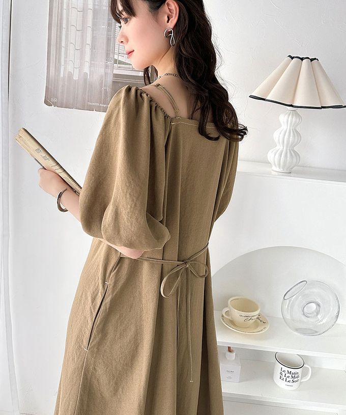 日本 Classical Elf - 典雅2way露肩腰綁帶泡泡袖洋裝-黑