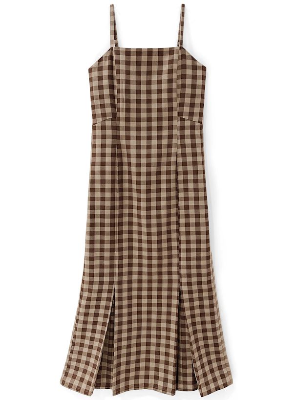 日本 GRL - 甜美收腰格紋吊帶裙-時尚黑