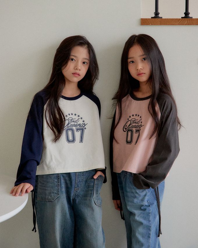 韓國 sm2 - 復古Y2K長袖短版上衣-深灰X粉