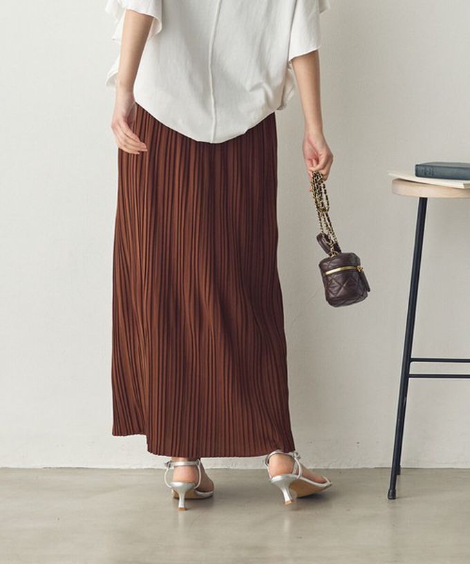 日本 Sans Souci 34+ - 細摺搖曳優雅長裙(全腰鬆緊)-炭灰 (M)