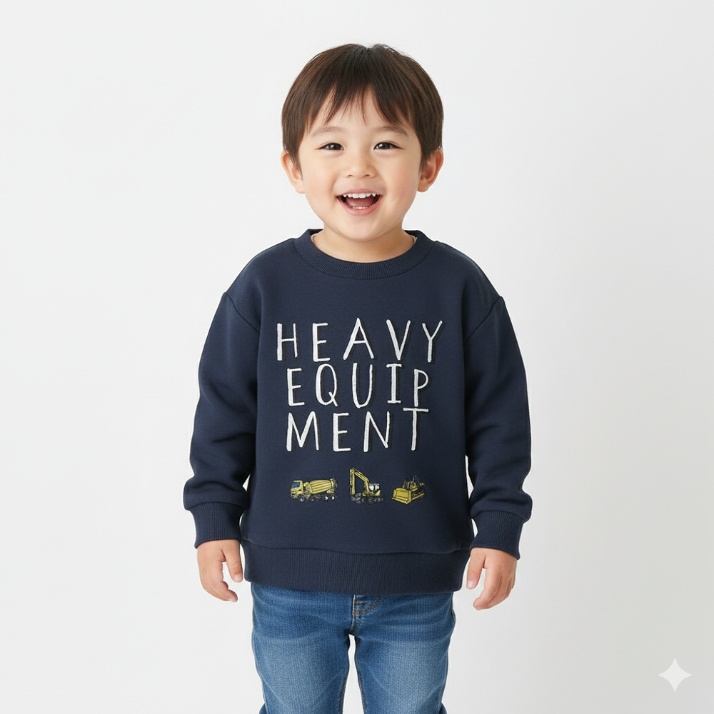 裏起毛俏皮印花長袖上衣-H重型裝置-海軍藍