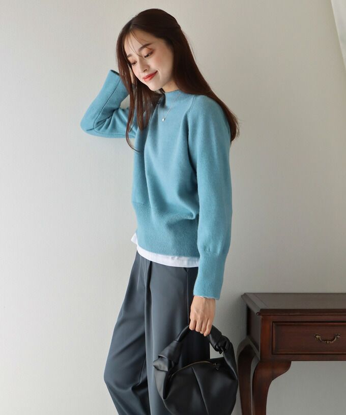 日本 BLUE EAST - 優雅立領針織上衣-草綠