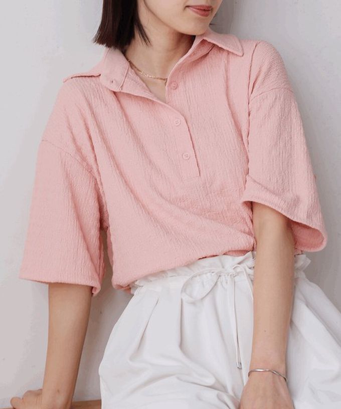 日本 Bab - 精緻紋理都會感五分袖上衣-黃