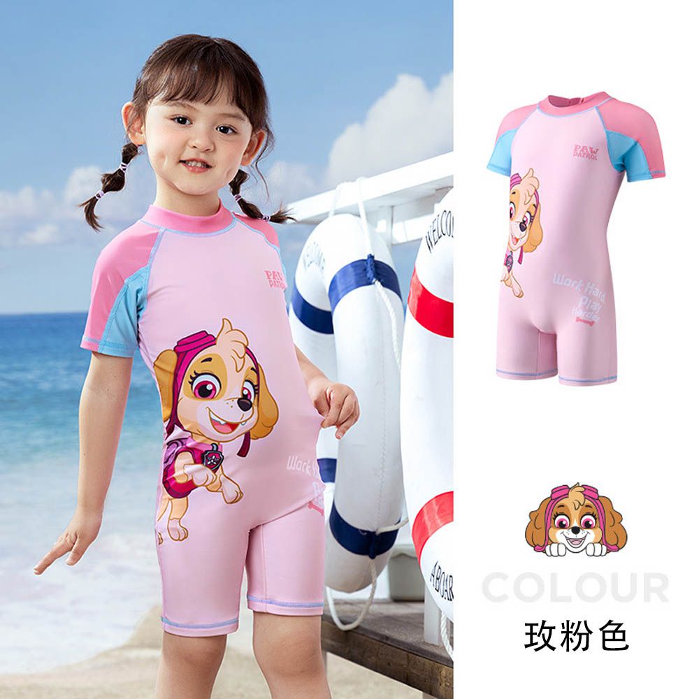 UPF50+短袖連身泳裝-卡通人物天天-玫粉