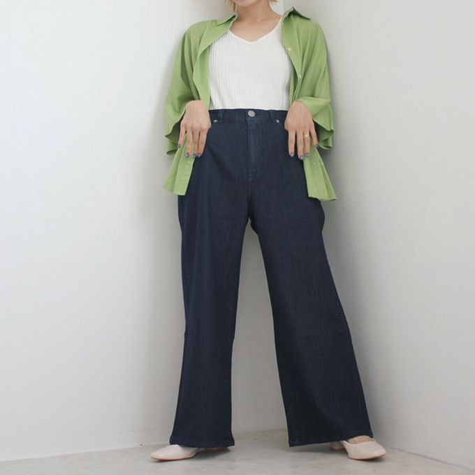 日本女裝代購 - Coolish 接觸涼感舒適快乾丹寧寬褲-靛藍