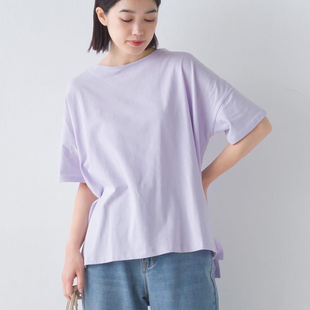 日本 OMNES - 百搭素面 落肩短袖T恤-薰衣草