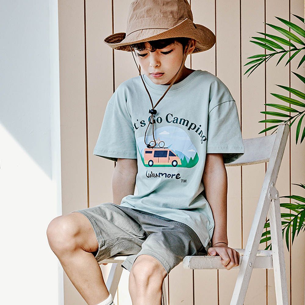 舒適純棉短袖套裝-露營車車-綠X灰棕綠