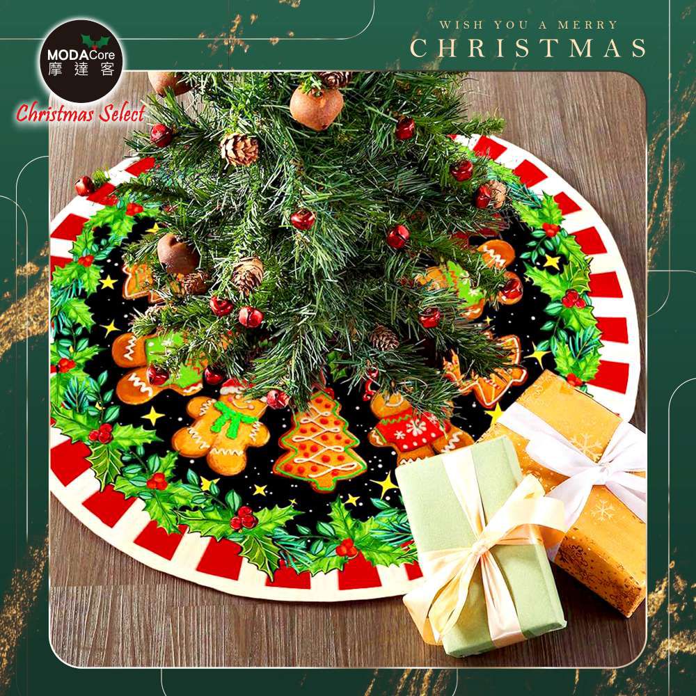 耶誕薑餅人017號短毛絨印花聖誕樹裙90cm_聖誕樹裝飾底墊