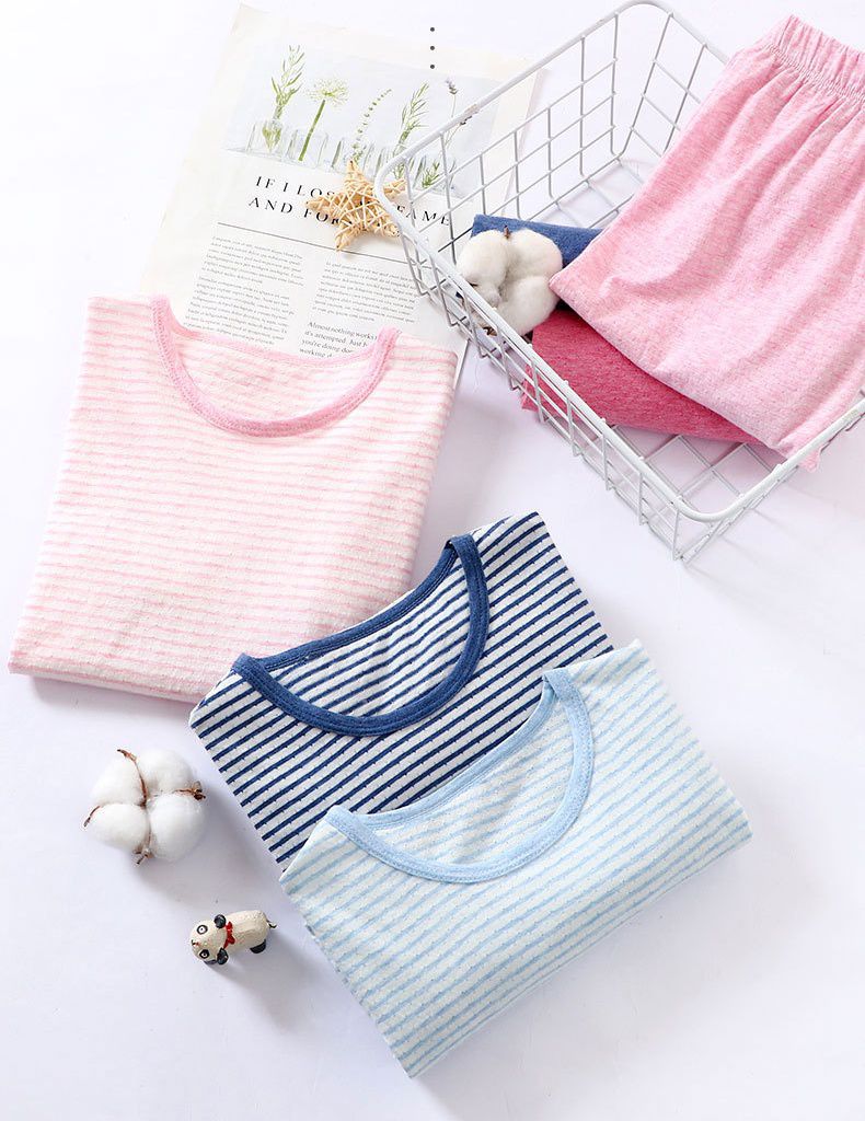 MAMDADKIDS - 純棉短袖套裝/家居服-條紋上衣-粉色