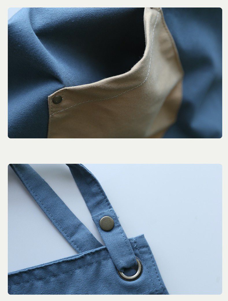 工業風撞色口袋圍裙-防水款-藍色