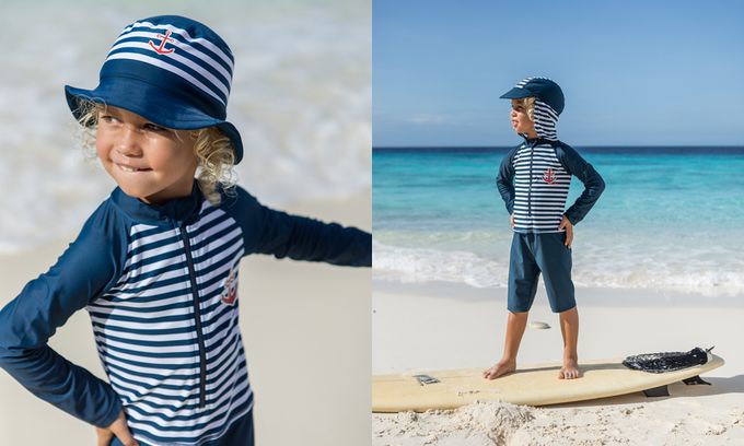 德國Playshoes - 抗UV長袖防曬防寒兒童連身泳裝-海軍風