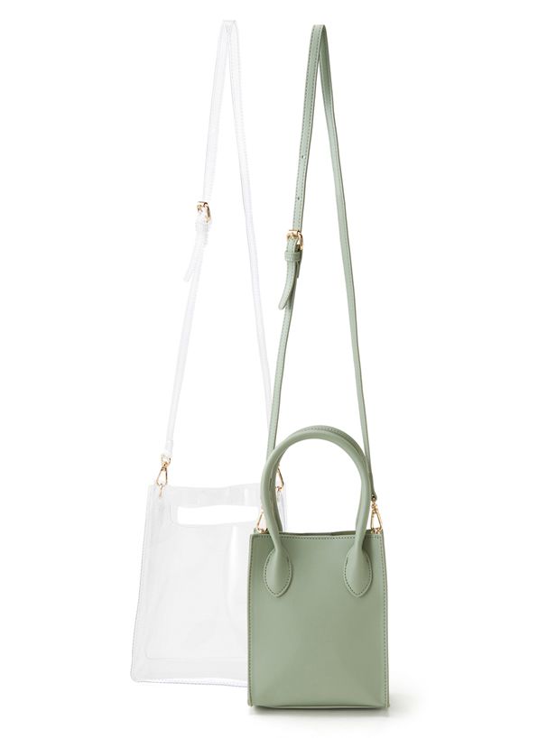 日本 GRL - 夏日定番透明子母手提包/側背包-灰粉棕