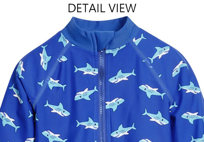 德國Playshoes - 抗UV長袖防曬防寒兒童連身泳裝-鯊魚