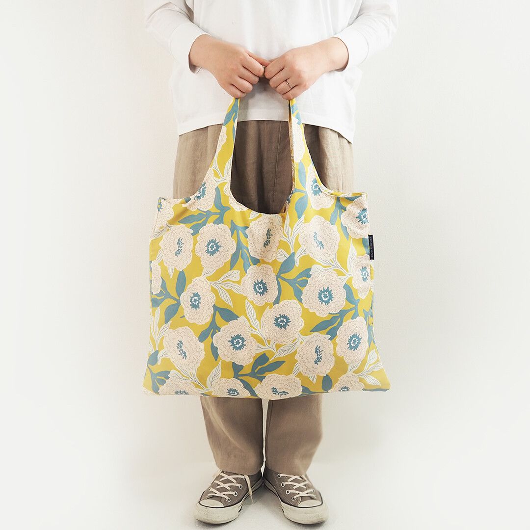 日本 Maison Blanche - 北歐風防撥水摺疊購物袋(耐重8kg)-檸檬-藍綠 (50x40cm)
