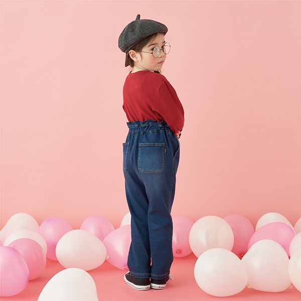 日本 Lycee mine - 俏麗皺摺錐形彈力牛仔褲-海軍藍