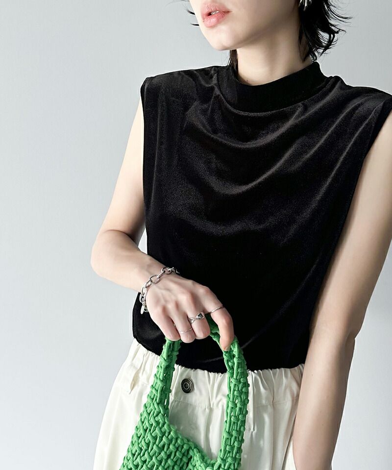 日本 Classical Elf - 高級絨感立領無袖上衣-孔雀藍