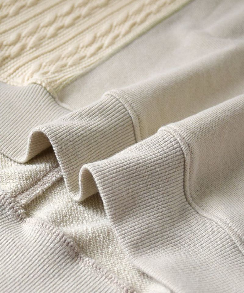 日本 zootie - 異材質拼接圓領寬鬆長袖上衣-墨綠